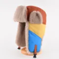 Farbblock Winter Ushanka Mütze mit warmen Ohrenklappen und dickem Fleece für Outdoor Sportarten - Einheitsgröße für Erwachsene (55–60 cm) / Orange-Braun Top