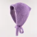 Französisch flauschig gestrickt Kopftuch Damen Winter warm süß lila Bindehaube Mütze - Lila