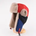 Cappello da trapper invernale caldo colorblock con paraorecchie in peluche antivento - Taglia unica per adulti (55-60 cm) / Parte Superiore Rossa