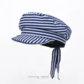 Korean style striped sailor beret hat for women, fashionable flat top duckbill sun cap. - Adjustable / Blue