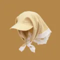 Japanischer karo gemusterter Sonnenhut mit weisser Spitzenkante und Schirm für Sommer. - Verstellbar / Gelb