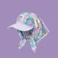 French vintage floral sun protection headscarf hat with visor, purple garden pattern, stylish. - Adjustable / Purple