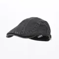 Washed denim flat cap for men and women, vintage distressed black ivy newsboy hat daily wear. - Black