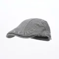 Vintage washed denim flat cap for men and women, classic retro grey duckbill ivy newsboy hat. - Gray