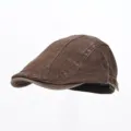 Vintage washed denim flat cap retro ivy newsboy hat casual peaked cap for men and women - Brown
