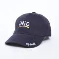 Navy Blue Cotton Baseball Cap with White Embroidered Logo and Curved Brim Casual Hat - Navy Blue
