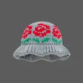 Graue Strick-Eimerhut mit rotem Rosenmuster, Vintage Winter warme Wollmütze für Damen Variante. - Einheitsgröße (56-58cm) / Grau