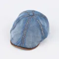 Gewaschene Denim Schiebermütze mit Lederschirm, Vintage Bakerboy Mütze für Herren Damen. - Verstellbar / Denim-Blau