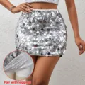 Minigonna con paillettes argentate per donna festa club corto bodycon brillante con fodera - XL / Pantaloni e gonne / Argento