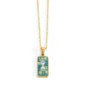 Gold stainless steel tarot card pendant necklace with green enamel hourglass design for women - Hourglass Sun (CARPEDIEM) / Gold
