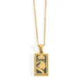 Gold stainless steel tarot card pendant necklace with black enamel and crystal rhinestones. - The Magician / Gold