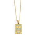 Gold tarot card pendant necklace with rhinestones, stylish titanium steel fashion jewelry. - The Sun / Gold