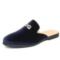 Men's velvet slip-on mules casual backless loafers comfortable closed toe dress shoes - 38 / Blue