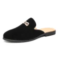 Men's Black Velvet Slip-On Mules Casual Flat Loafers with Gold Embroidery Footwear - 38 / Black