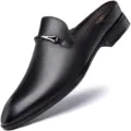 Men black leather backless loafers mules casual slip on shoes studio main product view - 38 / Smooth Black