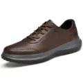 Bruine heren casual schoenen van echt leer, ademende comfortabele outdoor wandelschoenen. - 38 / Bruin Opengewerkt