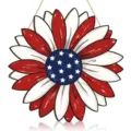 Targa appesa girasole in legno patriottica rosso bianco blu decorazione porta casa. - 30x30x0,5cm / Multicolore