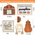 Decorazione vassoio a livelli zucca autunnale set di insegne in legno con perline. - Set