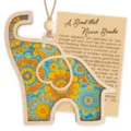 Ornamento appeso in legno di elefante con carta storia, motivo mandala colorato regalo amicizia. - Fetta di Legno + Biglietto d'Auguri
