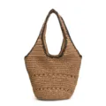 Stilvolle geflochtene Strohtasche, große handgemachte Freizeit Strand Eimer Tasche Damen. - Khaki / Reißverschluss