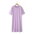 Femme casual violet manches courtes t-shirt robe ample midi été mode vêtements style - Violet