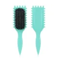 Mint green hair styling brush featuring natural boar bristles, air cushion and wavy edge design. - 23.5*7cm / Green