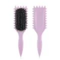 Wheat straw hair brush with boar bristle and cushion design, pink detangling styling hair comb. - 23.5*7cm / Purple