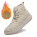 Men's winter warm plush high-top quilted snow boots with thick soles and lace-up design. - Beige Plush Lined Style
