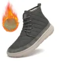 Men winter warm fleece lined high top snow boots with thick anti slip sole and quilted design. - Grey Fleece Style