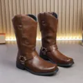 Braune Herren Lederhochstiefel im britischen Stil, modische Motorrad Stiefel für Männer. - 38 / Braun