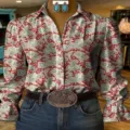 Damen Langarm Bluse mit Paisleymuster lässige Knopfleiste Reverskragen Hemd Tops - Oberteil - Rot Blau Paisley (Modell 5)