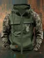 Felpa con cappuccio e zip da uomo con maniche camouflage e stampa cervo geometrico. - Taglia S / Top / Verde Patchwork Cervo Geometrico (Stile 33)
