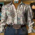 Damen Paisleydruck Langarm Hemd Bluse Lässige Vintage Elegante Knopfleiste Oberteil - Oberteil - Klassisch Paisley Revers (Modell 10)