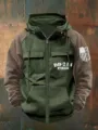 Felpa con cappuccio tattica da uomo multitasche con zip stile retro sportiva invernale casual - Taglia S / Top / Verde Militare Patchwork (22)