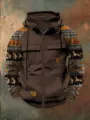 Sudadera con capucha y cremallera retro para hombre con estampados tribales y bolsillos. - XS / Tops / Marrón Oscuro