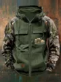 Felpa con cappuccio vintage da uomo color-block multi-tasche cargo zip sportiva invernale casual - Taglia S / Top / Verde Militare Camo Cervo (Stile 16)