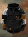 Sudadera con capucha y cremallera patchwork vintage para hombre con bolsillos y ciervo. - XS / Tops / Bloque de Color Marrón
