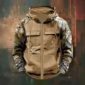 Felpa con cappuccio e zip vintage da uomo con tasche multiple camouflage giubbotto - Taglia S / Top / Grigio Camo Cervo (Stile 5)