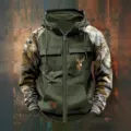 Sweat a capuche zippe tactique pour homme veste vintage multi-poches camouflage cerf top - S / Hauts / Khaki Camo Cerf (Style 4)