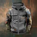 Sweat à capuche zippé vintage pour homme avec multi-poches et motif camouflage cerf. - S / Hauts / Olive Camo Cerf (Style 2)