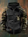 Felpa con cappuccio e zip da uomo stile lavoro colorblock con tasche e logo cervo. - Taglia S / Top / Nero Camo Cervo (Stile 27)