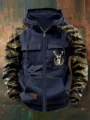 Felpa con cappuccio e zip da uomo con maniche camouflage e tasche multiple stile retrò - Taglia S / Top / Camo Cervo Scuro (Stile 28)