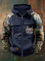 Felpa con Cappuccio da Uomo Vintage con Zip Colorblock Tasche Multiple Camouflage Cervo - Taglia S / Top / Blu Scuro Camo Cervo (Stile 6)