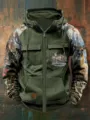 Felpa con cappuccio e zip da uomo con tasche multiple, maniche mimetiche e cervo. - Taglia S / Top / Camo Cervo Verde Vintage (Stile 7)