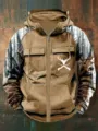 Felpa con cappuccio da uomo zip lavoro maniche camouflage giacca vintage invernale - Taglia S / Top / Caccia Cervo Camo Marrone (Stile 8)