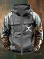 Felpa con cappuccio e zip tattica da uomo abbigliamento da lavoro vintage invernale - Taglia S / Top / Caccia Cervo Camo Grigio (Stile 9)