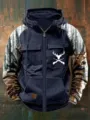 Felpa con cappuccio e zip vintage da uomo con tasche multiple e maniche camouflage variante. - Taglia S / Top / Nero Camo Patchwork (11)