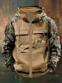 Felpa con Cappuccio Uomo Vintage Workwear Zip Multi-Tasche Mimetica Felpa Invernale Casual - Taglia S / Top / Cachi Camo Patchwork (13)