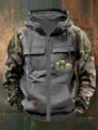Felpa con cappuccio e zip da uomo con maniche camouflage e grafica vintage di cervo. - Taglia S / Top / Nero Camo Cervo (Stile 14)