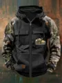 Felpa con Cappuccio Uomo Camouflage Zip Multi-Tasche Giacca Cargo Vintage Cappotto Inverno - Taglia S / Top / Nero Camo Cervo (Stile 15)